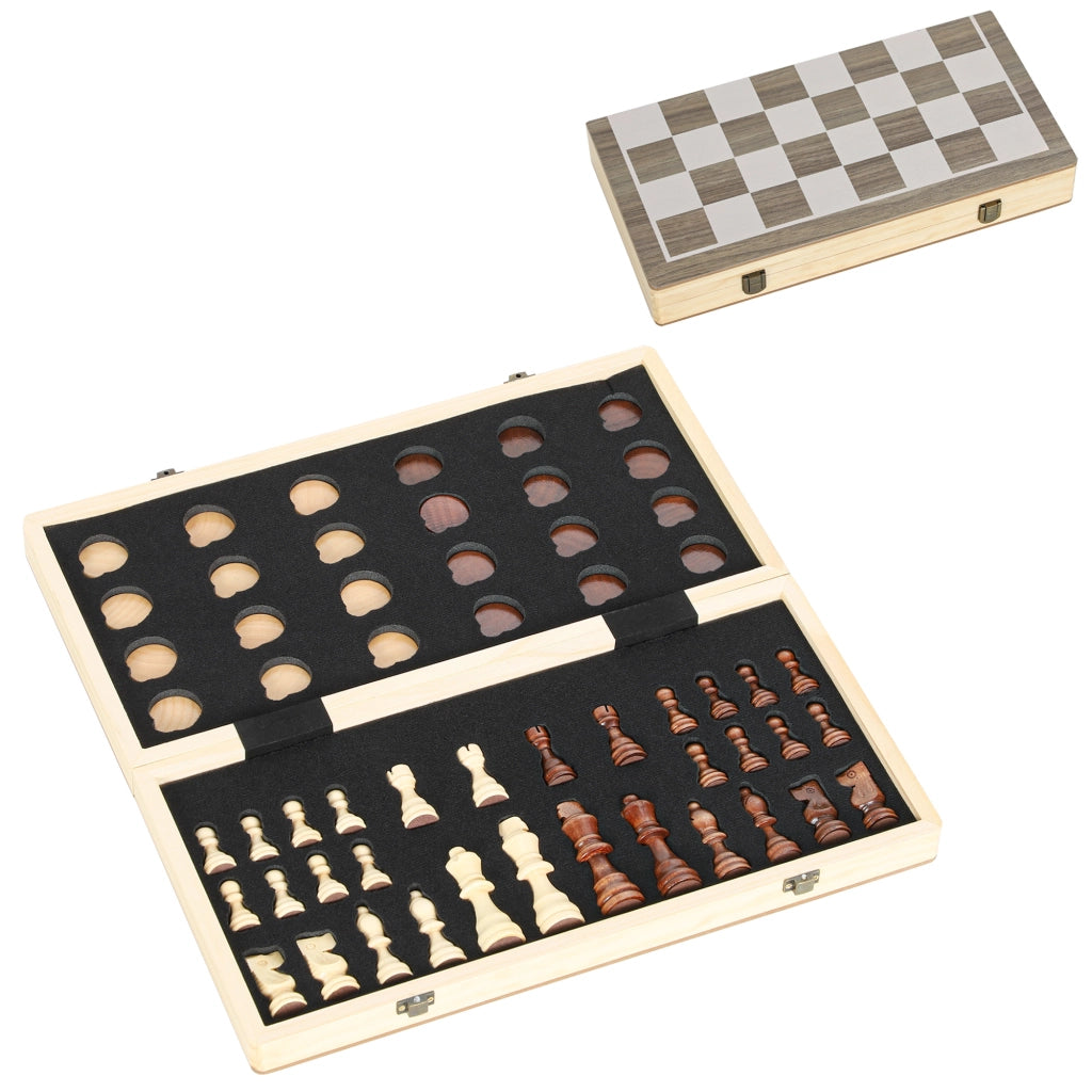 Set Scacchi e Dama Pieghevole - Xylo - Valigetta Compatta Noce