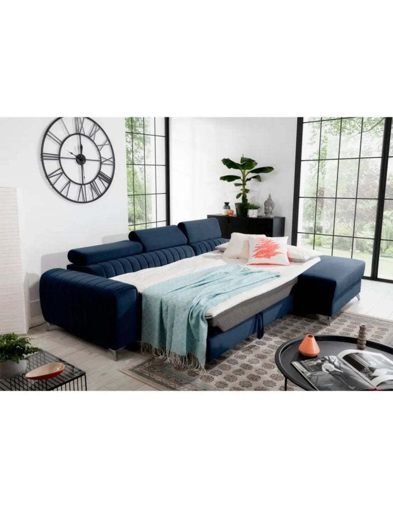 Divano angolare destro Blu scuro convertibile 3 posti JAYSON con chaise longue