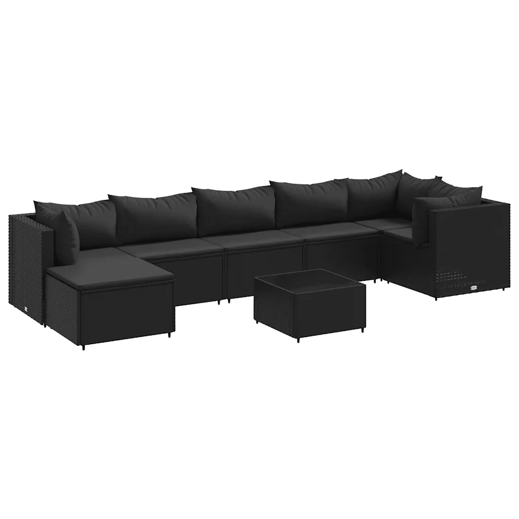 Set Mobili da Giardino con Cuscini 8 pz Nero in Polyrattan 3308235