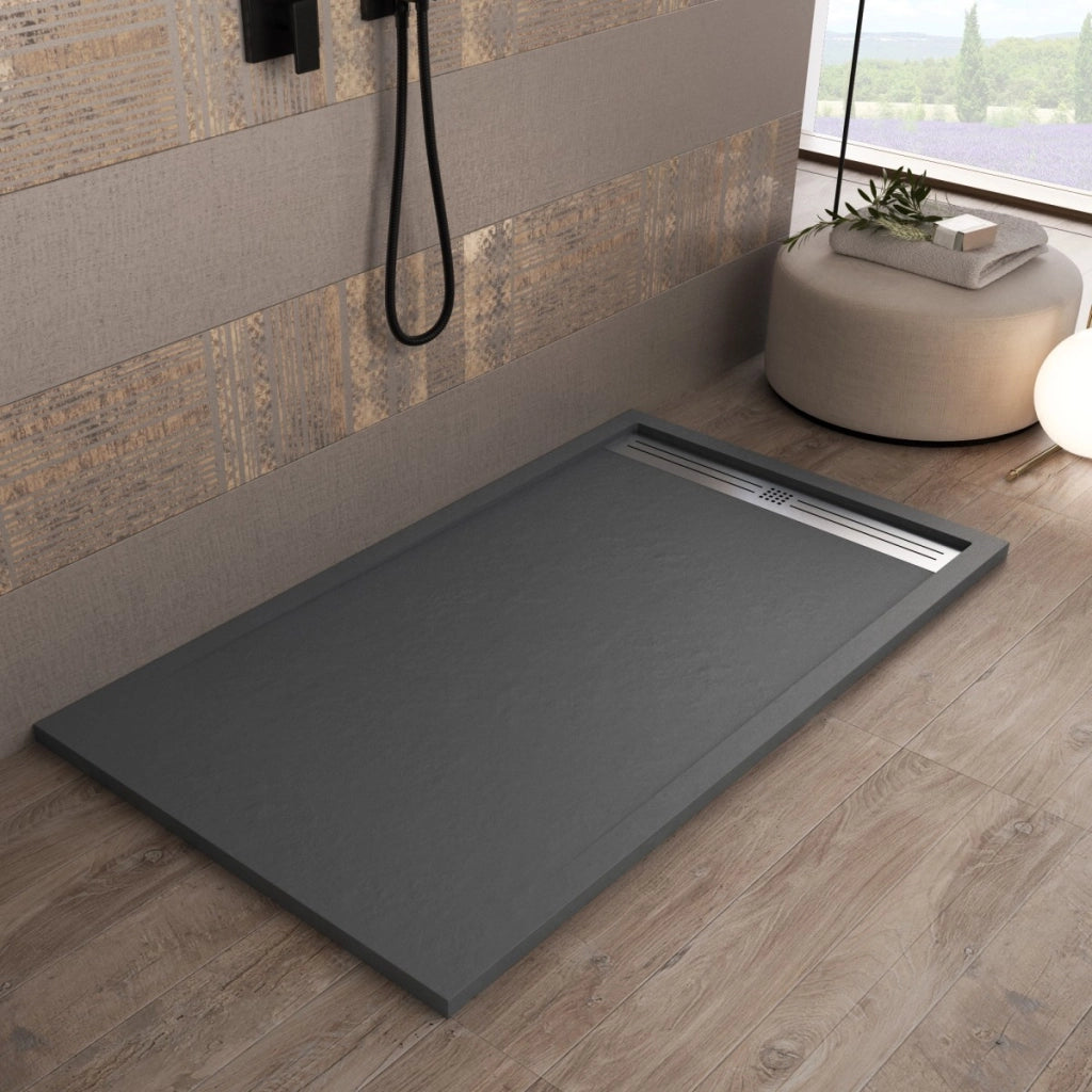 Piatto doccia in marmoresina grigio scuro effetto pietra cemento relax, misura 90x140