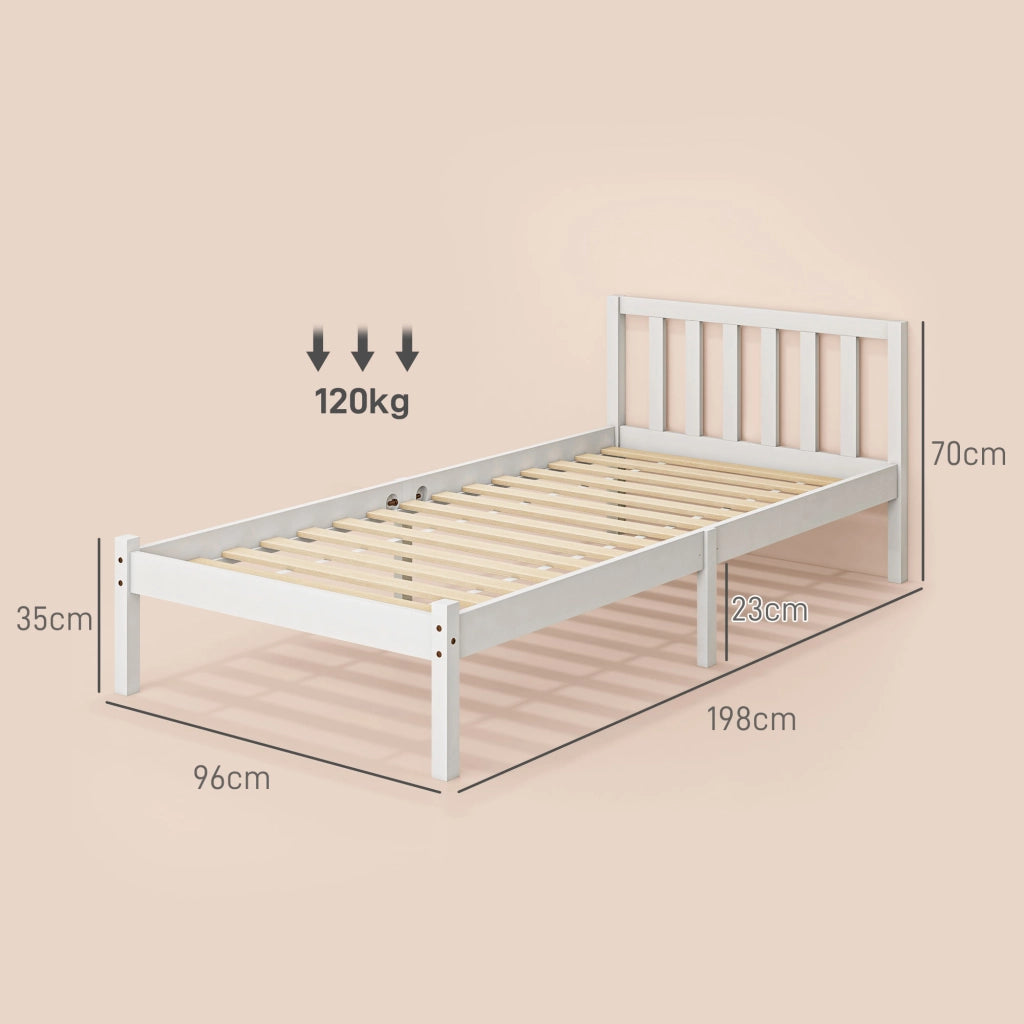Letto Singolo con Testiera ¨C Minimal ¨C Legno 90x190 cm Bianco
