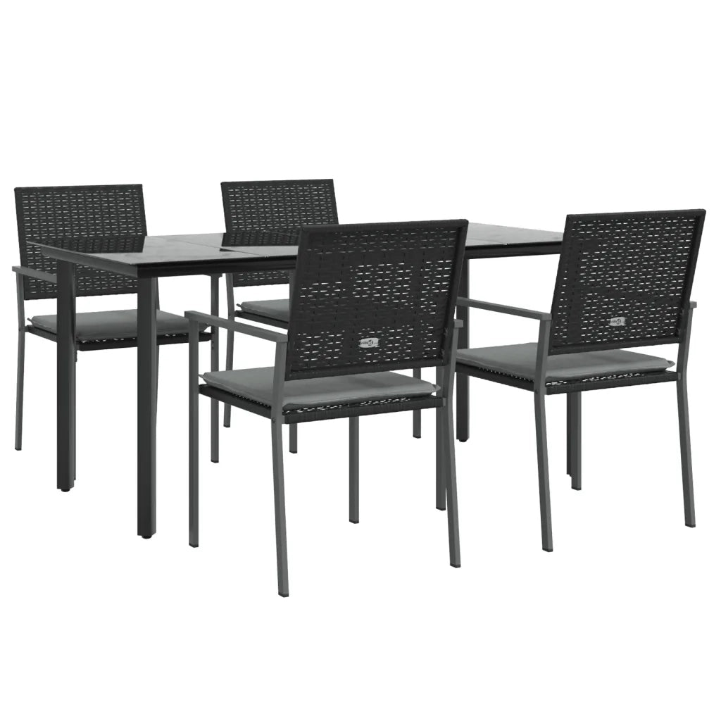 Set Pranzo da Giardino 5pz | Set Salotto da Giardino con Cuscini in Polyrattan e Acciaio