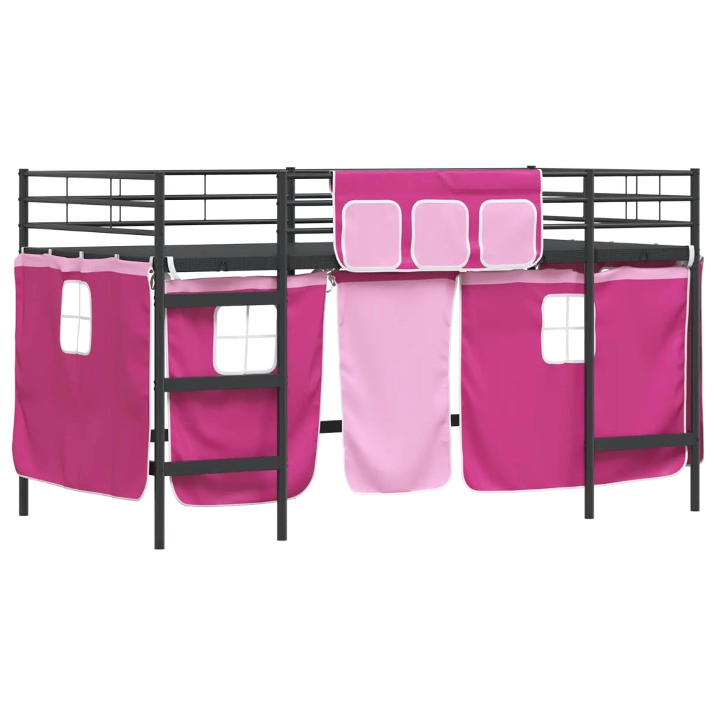 Struttura del Letto Loft per Bambini con Tendine-Giroletto per bambini Nero e rosa 329640