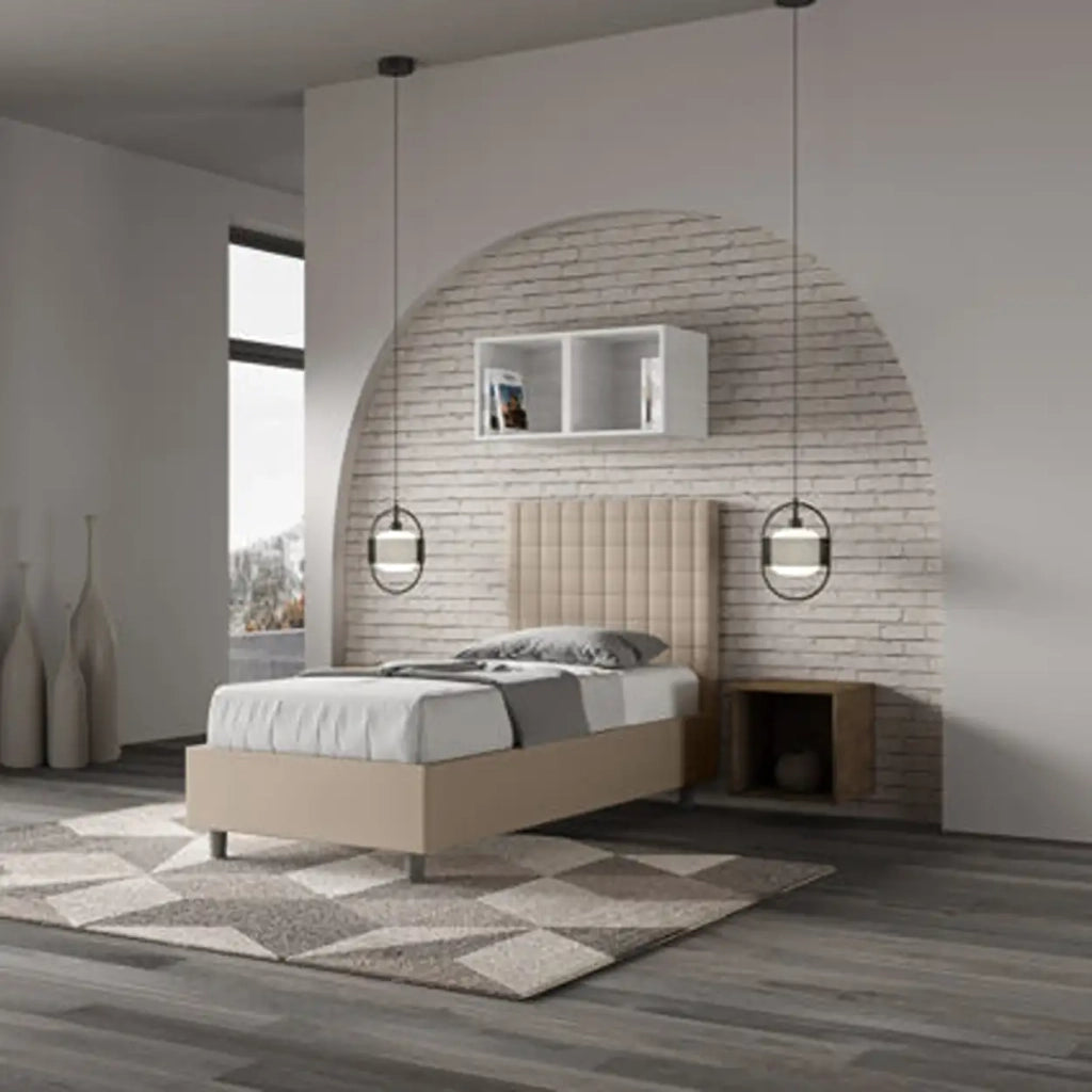 Letto singolo senza rete imbottito 90x200 similpelle tortora Sunny