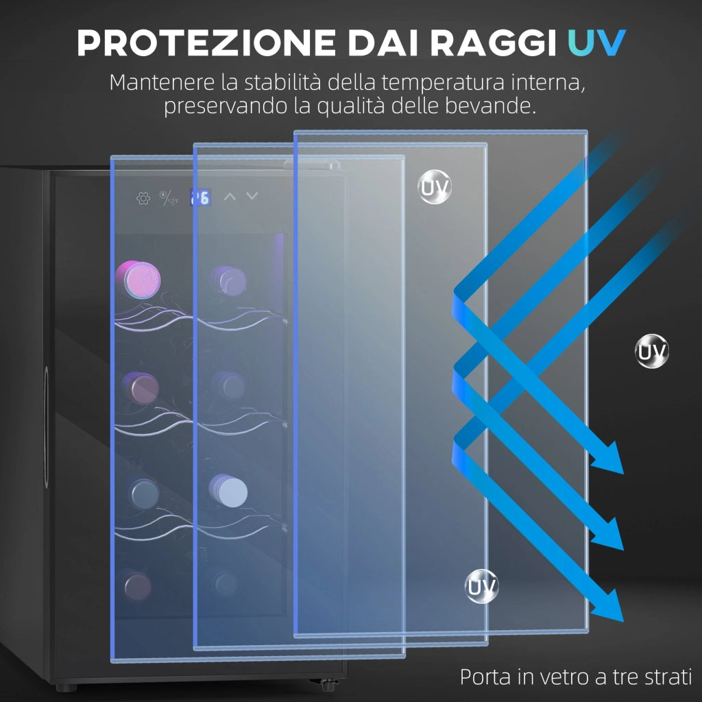 Cantinetta Vino Refrigerata per 8 Bottiglie Capacità 21L e Ripiani Regolabili Nero