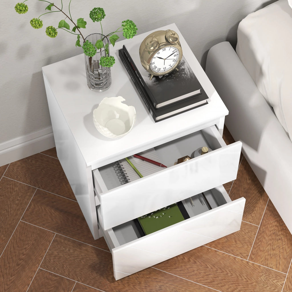 Comodino con 2 Cassetti ¨C Minimal ¨C 40x34x45 cm Bianco