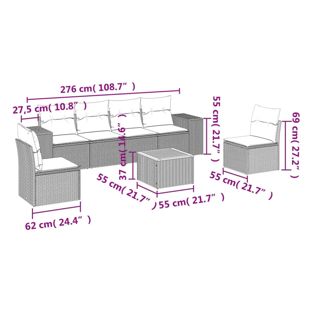 Set Divani da Giardino 7 pz con Cuscini Grigio in Polyrattan 3225395