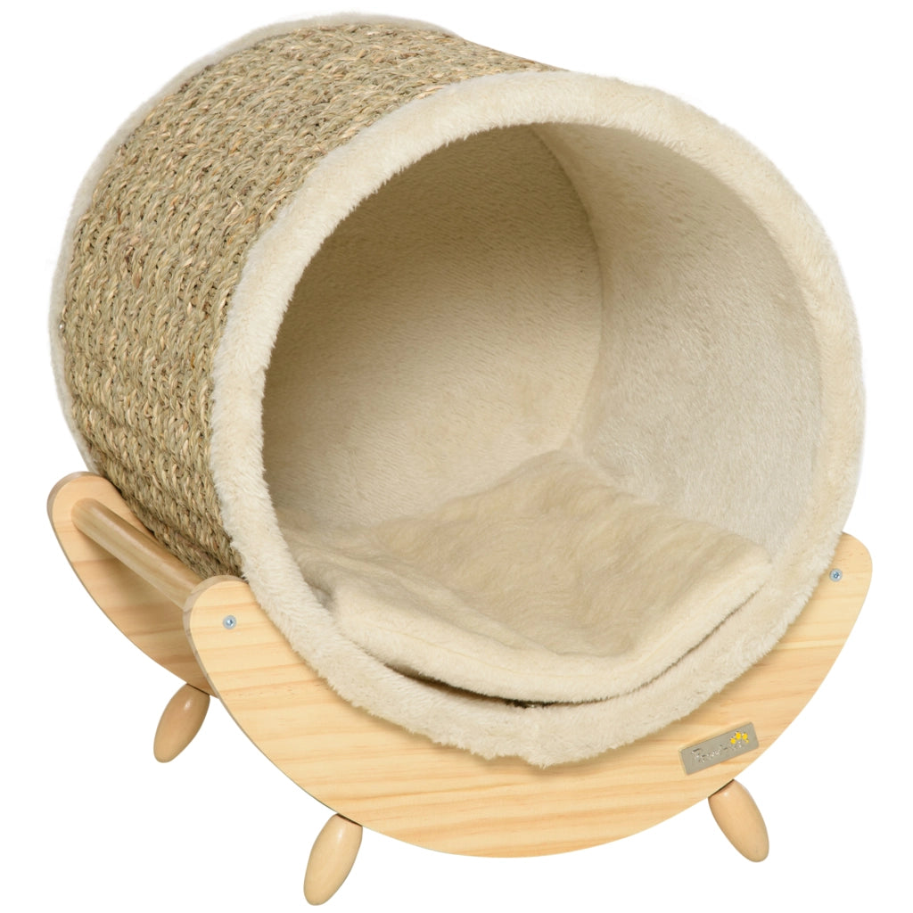 CUCCIA per gatti con tiragraffi e cuscino 41x38x43 cm legno kaki