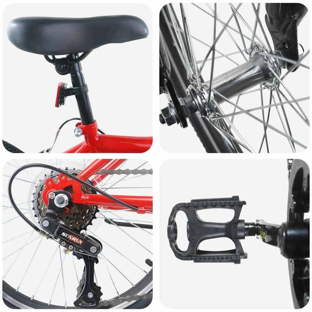 Bicicletta per Bambini | Bici per bambini 24 Pollici 6-Speed per 8-12 anni Rosso