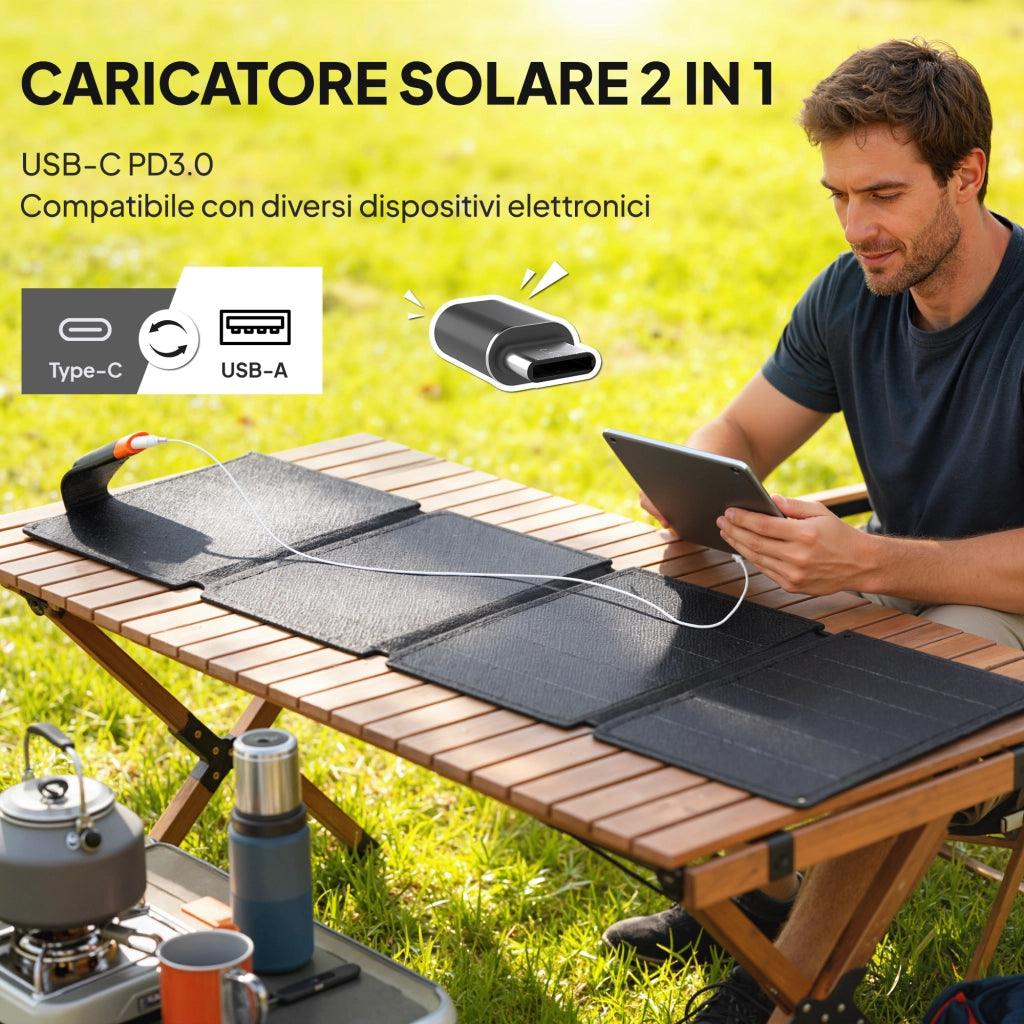 Caricabatteria Solare Pieghevole 36W ¨C Xylo ¨C Tipo-C, Impermeabile IP67, ETFE, Grigio