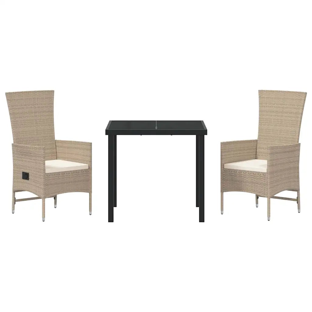 Set da Pranzo per Giardino con cuscino 3 pcs Beige polyrattan
