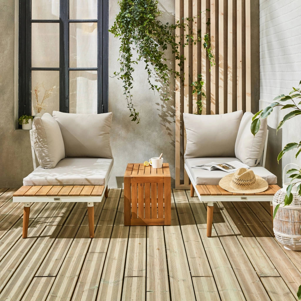Salotto da giardino in alluminio e acacia,  4 posti, bianco