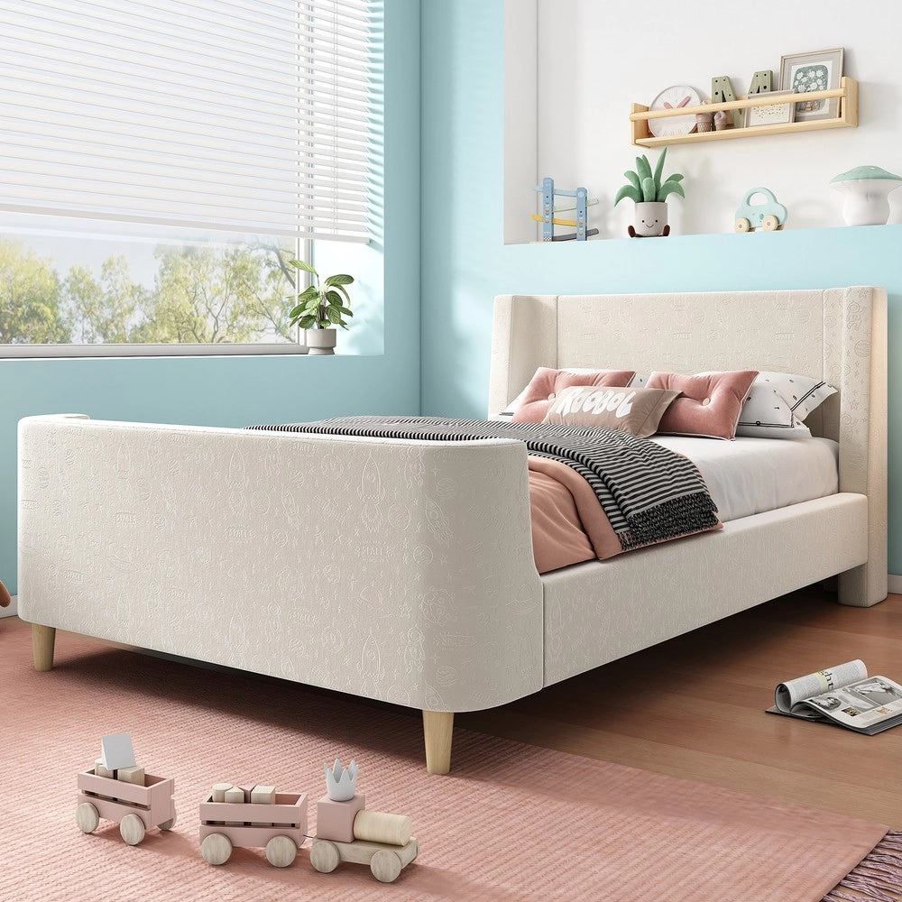Letto Imbottito Singolo per Bambini ¨C MINIMAL ¨C Velluto Beige 90x200