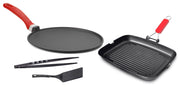 Set 4 Pezzi Bistecchiera + Piastra Multiuso in Alluminio Pressofuso Antiaderente Olympia Love