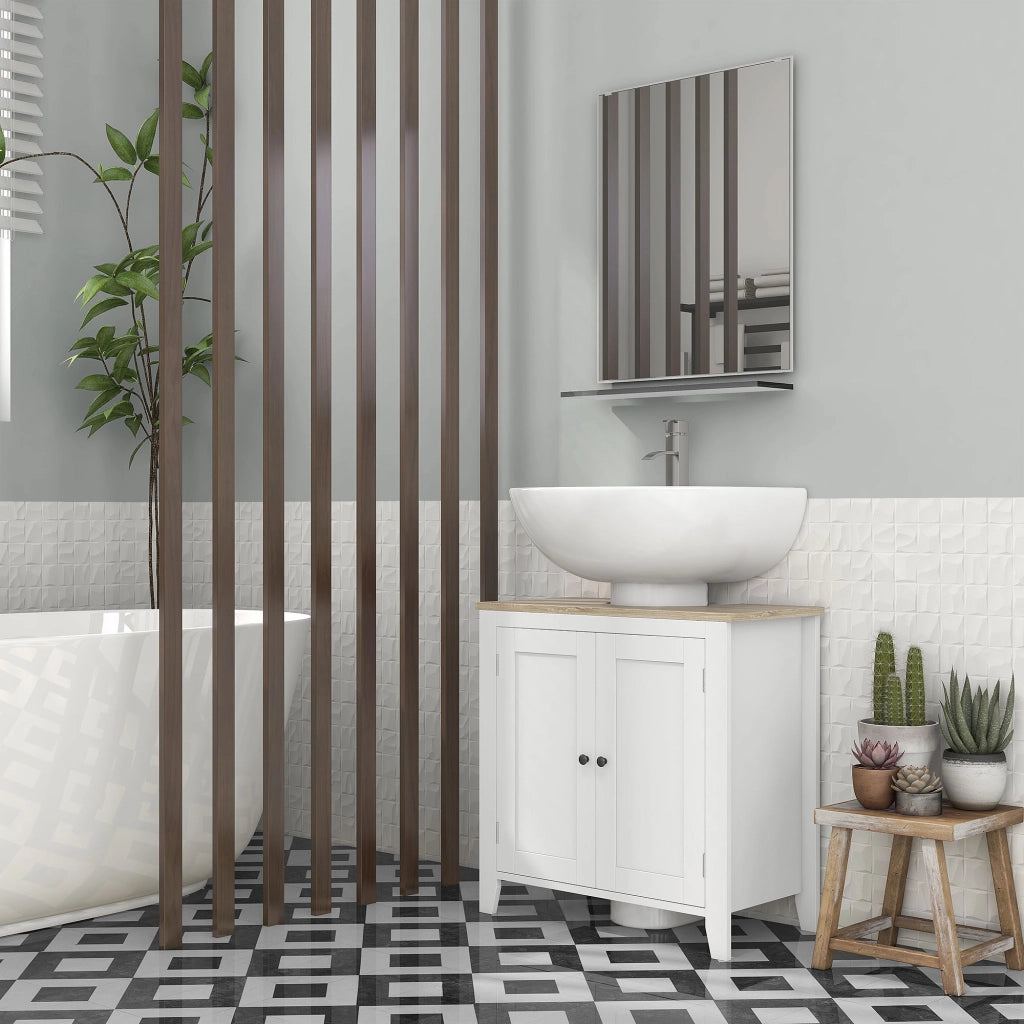 Mobile Sottolavabo con 2 Ante e Ripiano Regolabile ¨C Minimal ¨C 60x30x60 cm Bianco