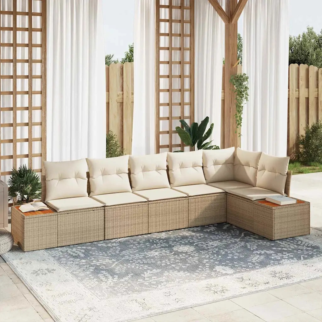 Set Divano da Giardino 6 pcs Beige e Crema Polyrattan