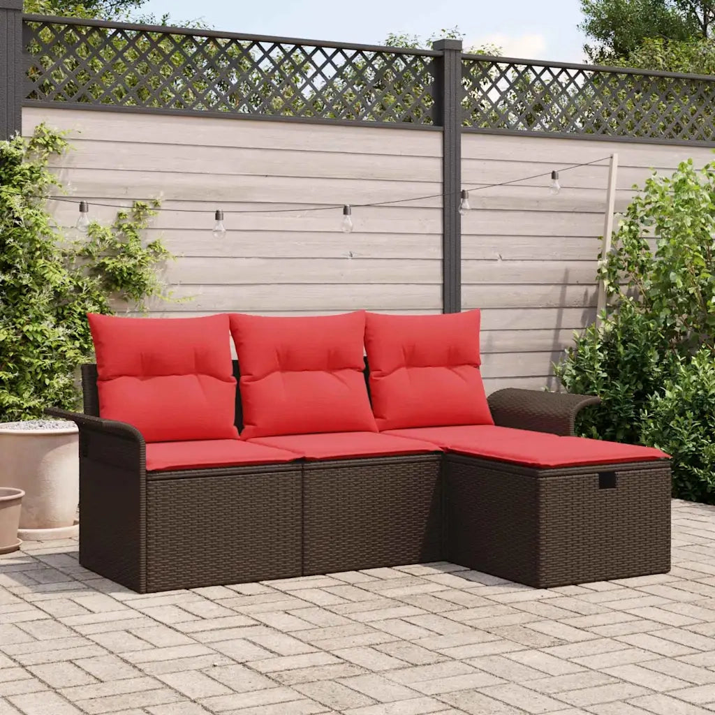 Set Divano da Giardino 4 pcs Marrone e Rosso polyrattan 3358853