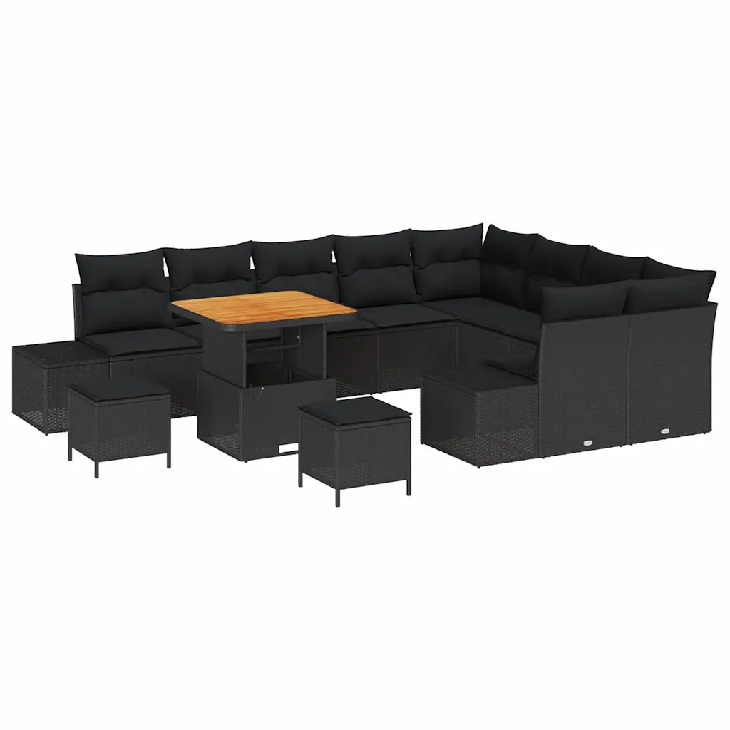 Set Divano da Giardino con cuscino 12 pcs Nero polyrattan