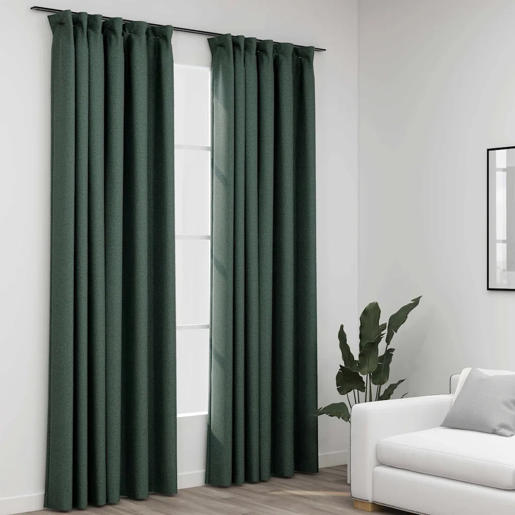 Tende Oscuranti | Tende Blackout con Ganci Effetto Lino 2 pz Verdi 140x245 cm