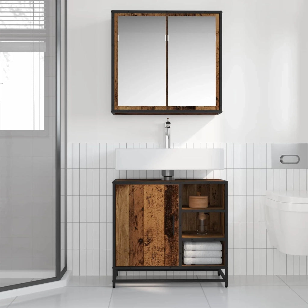 Set di mobili per il bagno con lo scaffale 2 pcs Legno vecchio