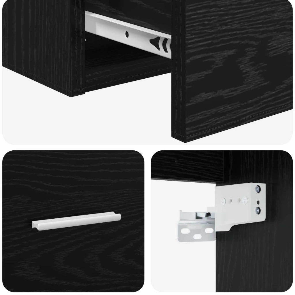 Mobile Lavabo da Parete Rovere Nero 53 x 34,5 x 63 cm 890287