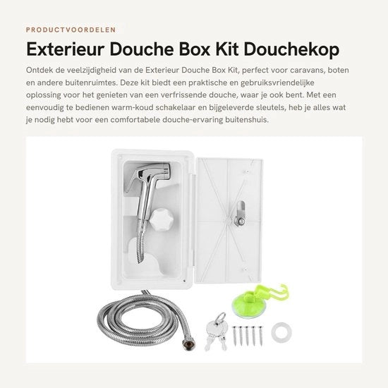 Kit di scarico esterno per caravan - Box per doccia con manopola regolabile caldo/freddo - Ideale per camper - Strumento per doccia completo - Adatto per barche - Contiene tutto ciò di cui hai bisogno per installare una doccia esterna in un camper.