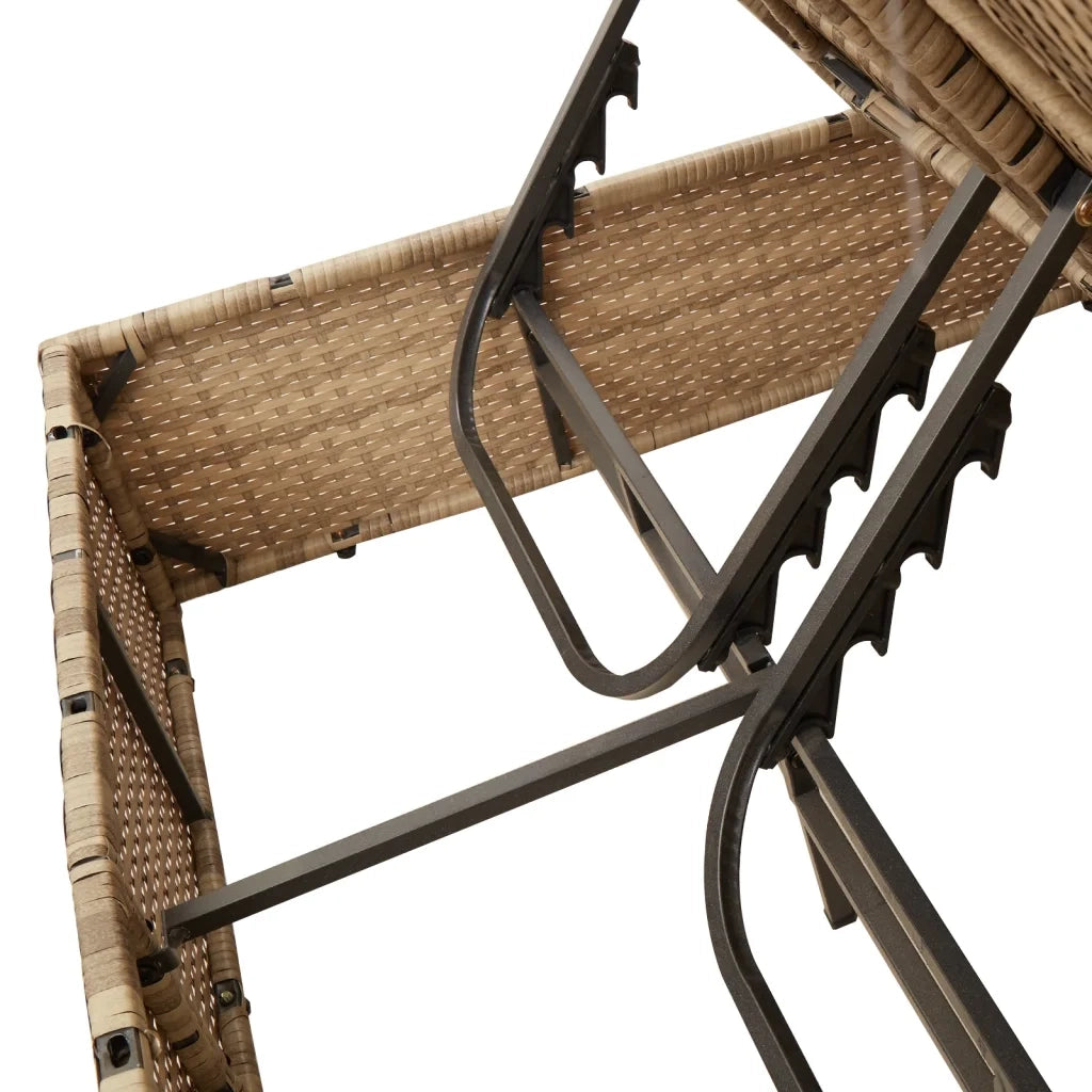 Lettino Prendisole Doppio Cuscini e Parasole Beige Polyrattan 368084