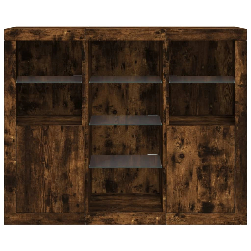 Buffet credenza cassettiera armadio mobile contenitore organizer per cucina soggiorno salotto con luci a LED 3 pezzi legno ingegnerizzato marrone 02_0037211