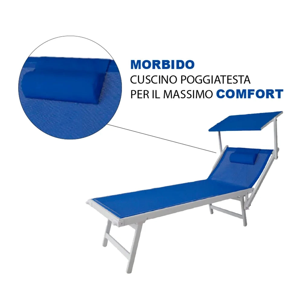 Tempo Style - Lettino Prendisole Blu con Parasole e telaio bianco