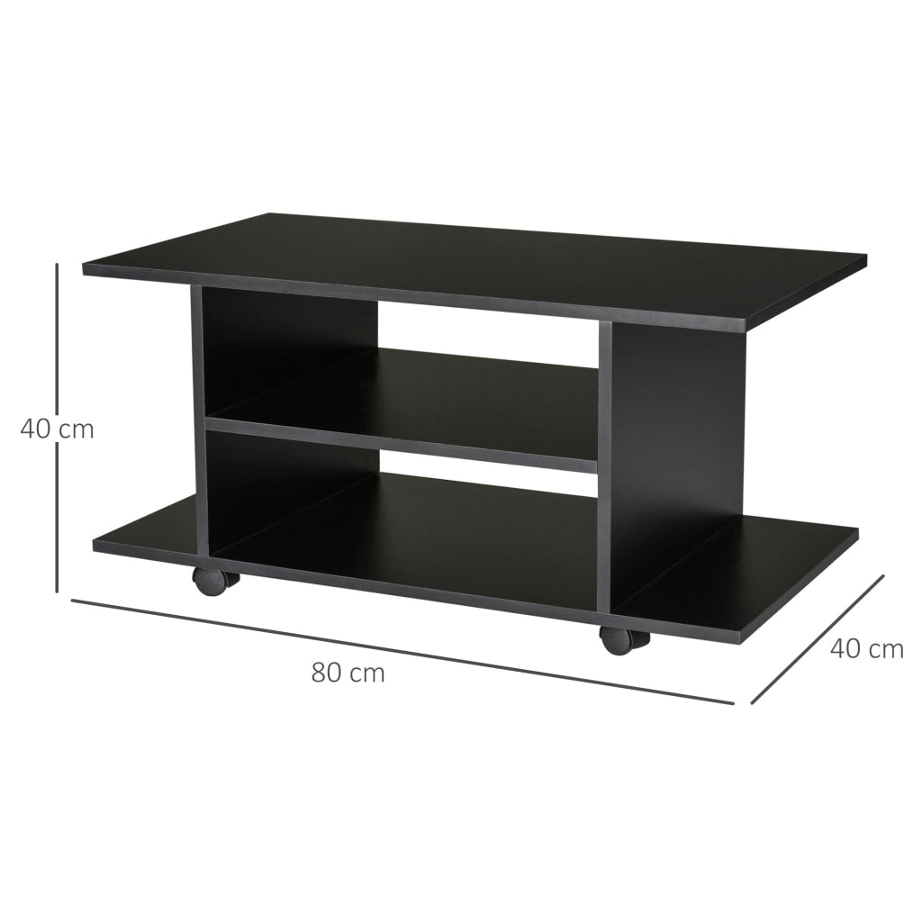 Mobile TV con Ruote e Ripiani ¨C Xylo ¨C Nero 80x40x40 cm