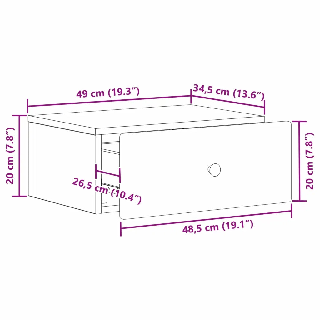 Set di 2 Comodini | Armadio da Notte | Mobiletto da notte a muro con cassetto Rovere Artigianale