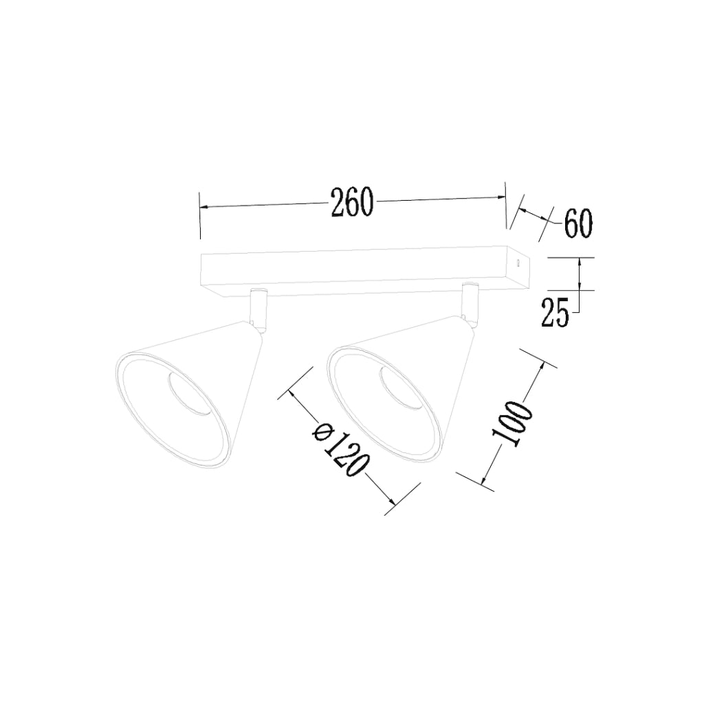 Faretto soffitto doppio su barra oro/nero GU10 Cone