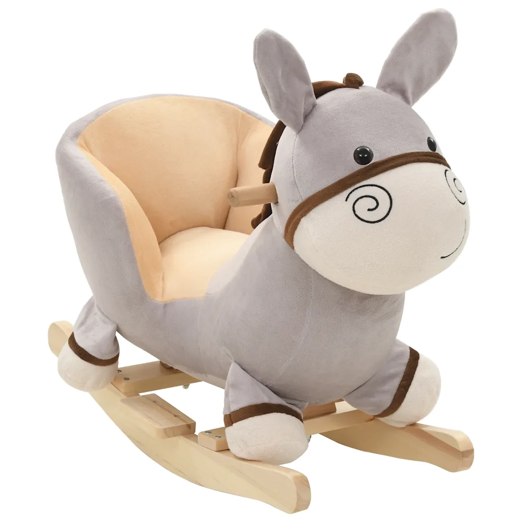 Asino a Dondolo con Schienale in Peluche 60x32x55cm Grigio cod mxl 73108