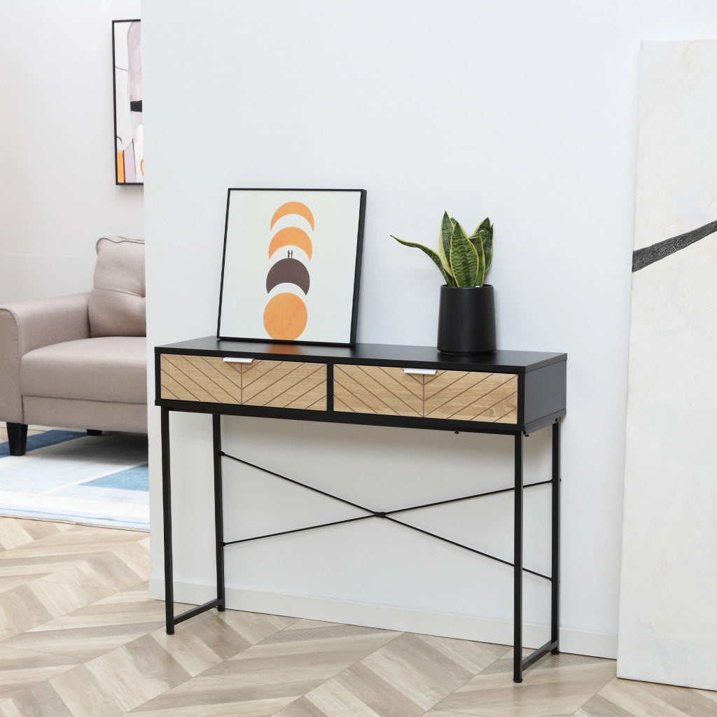 Tavolino con 2 cassetti ¨C Minimal ¨C nero e rovere