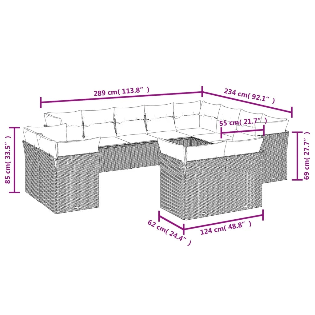 Set Divani da Giardino 12 pz con Cuscini Beige in Polyrattan