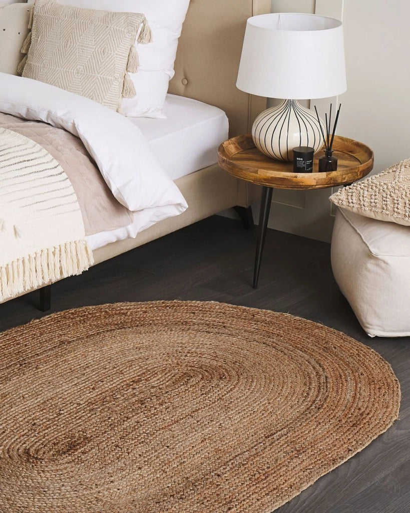 Tappeto beige in iuta 120 x 180 cm tappeto intrecciato per riscaldamento a pavimento soggiorno camera da letto