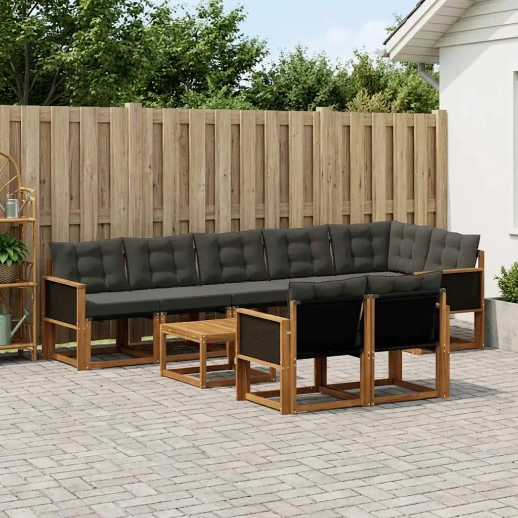 Set di divani da esterno con cuscino 9 pcs Naturale e Nero 3382040
