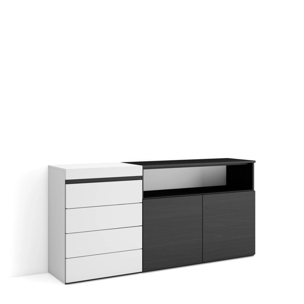 Cassettiera, 157x35x75cm, Camera da letto, Con Stoccaggio, Bianco e nero RF3421