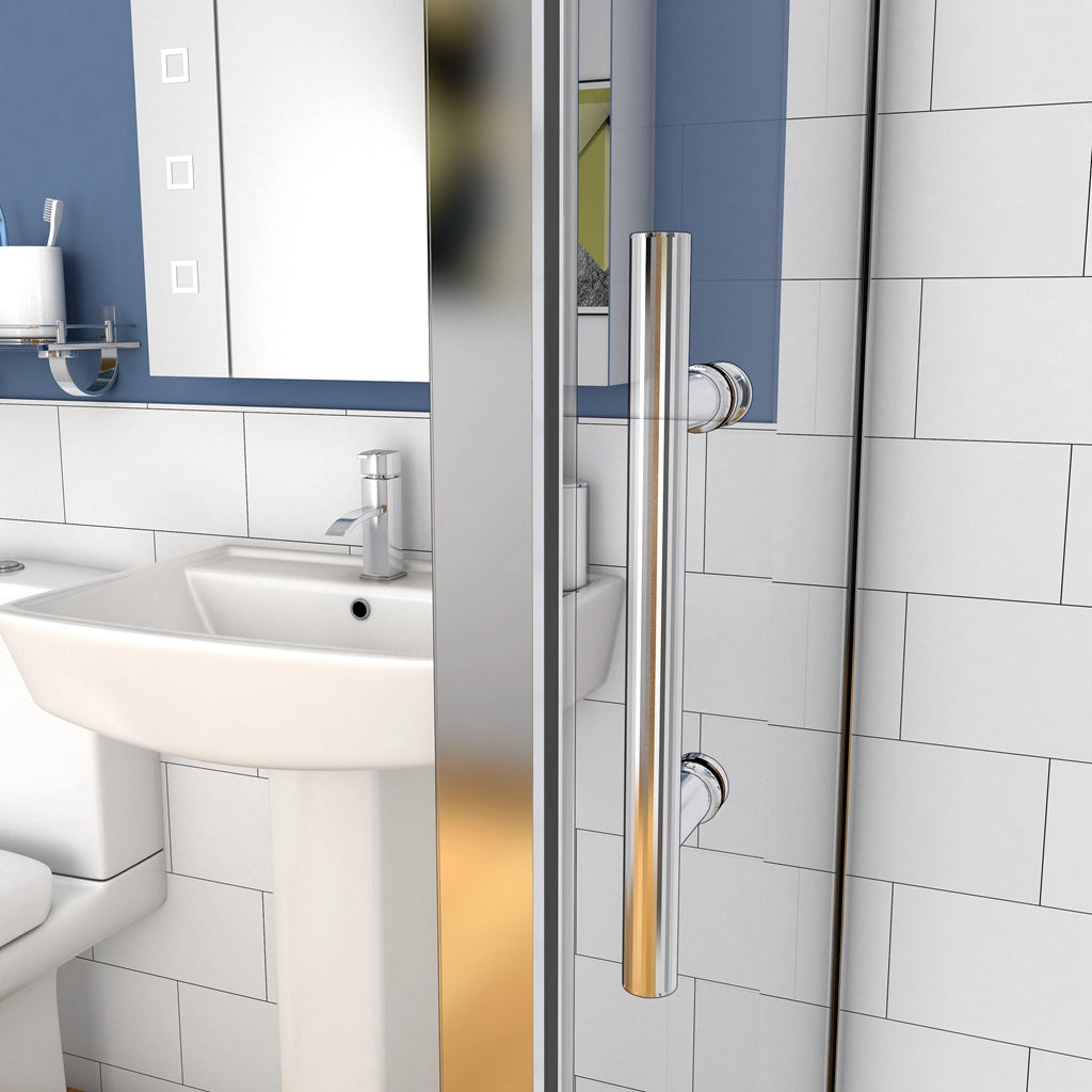 185 cm Box Doccia a Tre Lati Porta Scorrevole con Doppia Parete Fissa Vetro Temperato 5 mm Trasparente Telaio Cromato Lucido 76x110x76 cm