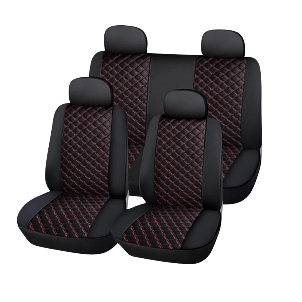 Set 5 Pezzi Coprisedili Auto Design Testurizzato Elegante Nero / Rosso Avizar