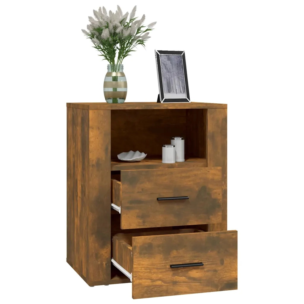 Comodino | Armadio da Notte | Mobiletto da notte Rovere Fumo 50x36x60 cm Legno Multistrato