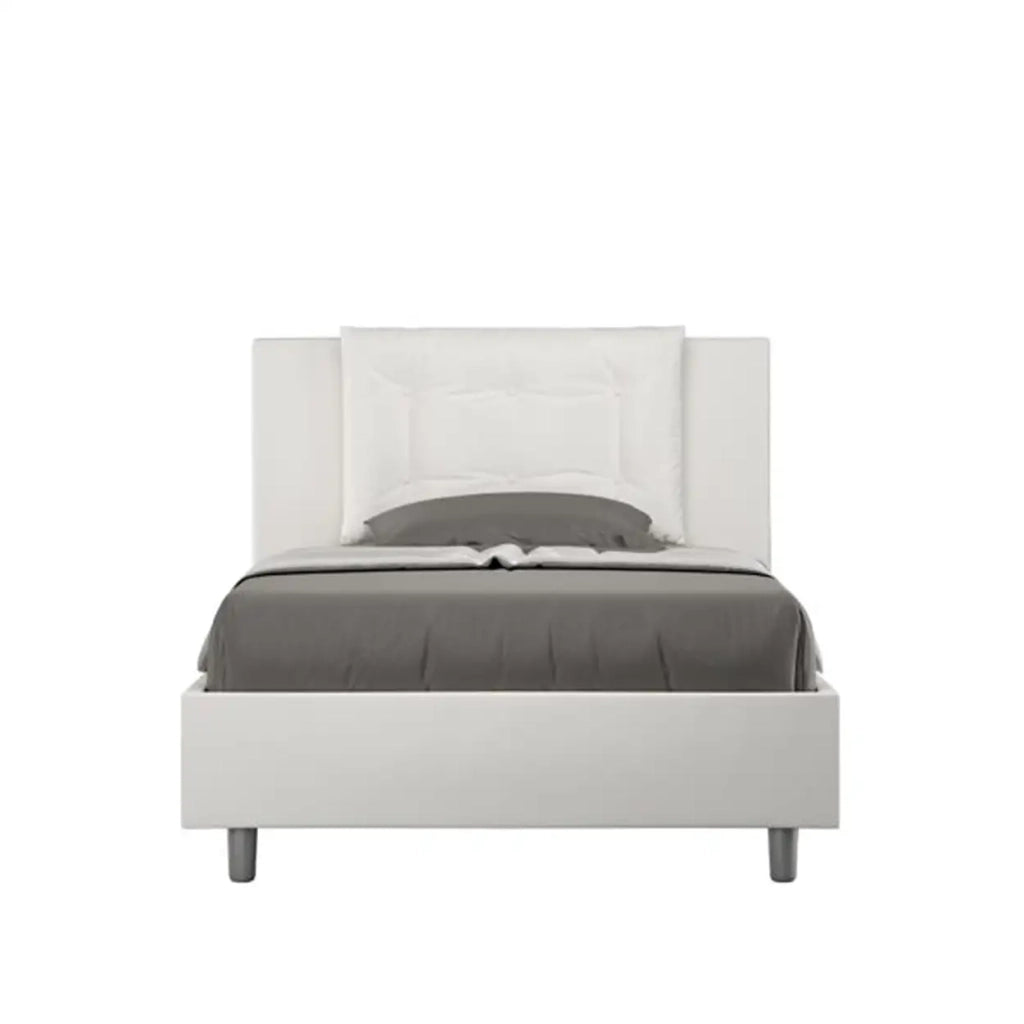 Letto una piazza e mezza con rete imbottito 120x210 similpelle bianco Annalisa