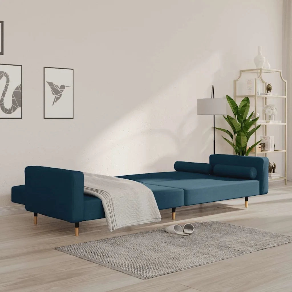 Divano Letto a 2 Posti con 2 Cuscini Blu in Velluto 375748
