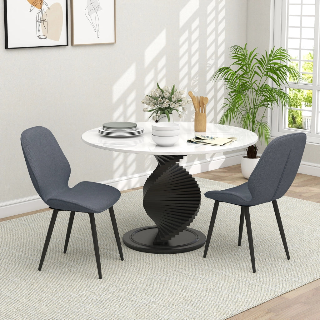 Set 2 Sedie da Pranzo ¨C Xylo ¨C Schienale Ricurvo Tessuto Effetto Lino Grigio e Nero 46x56x86 cm