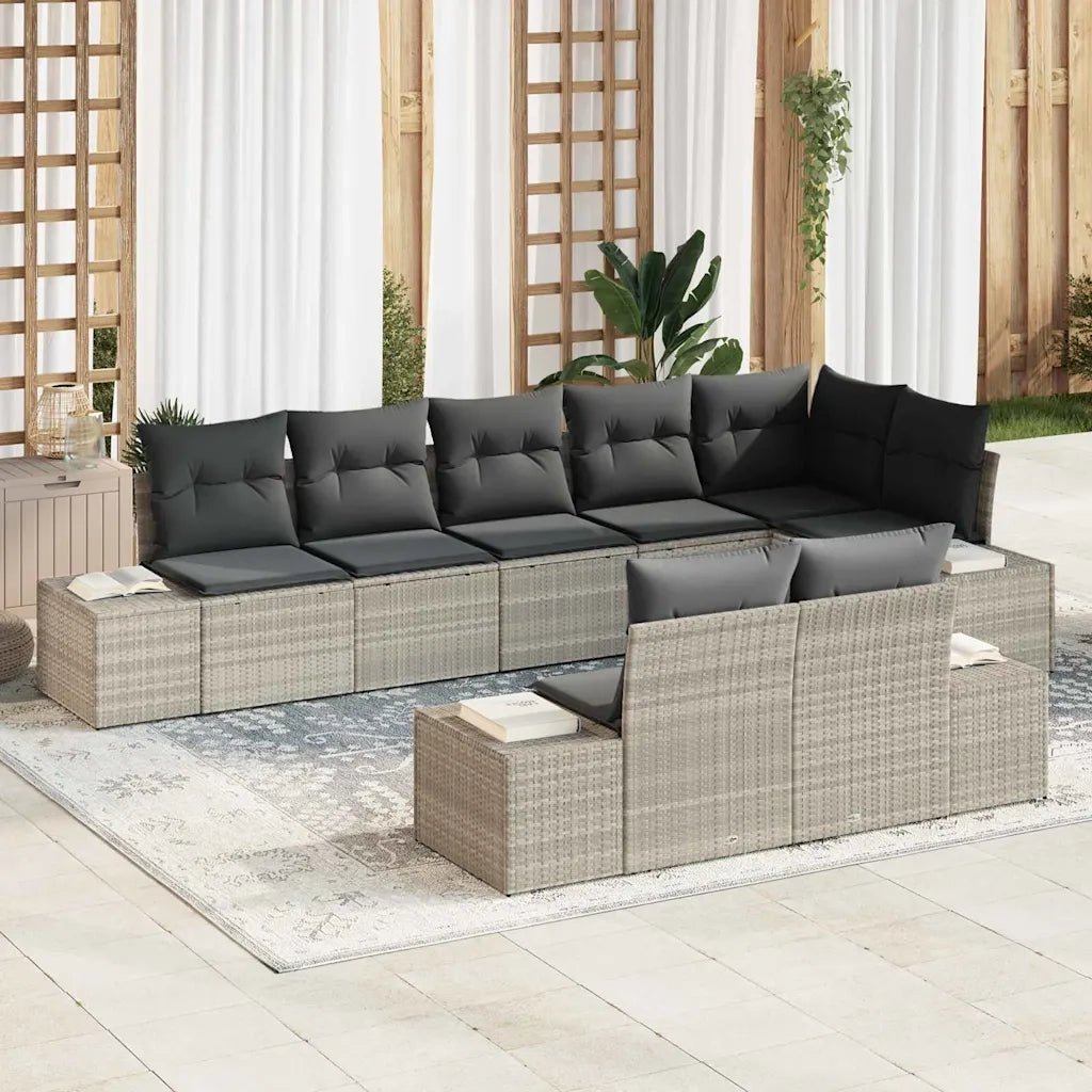 Set Divano da Giardino 8 pcs Grigio chiaro Poly Rattan 3355781