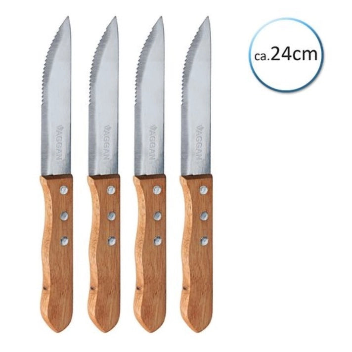 SET 4 COLTELLI IN ACCIAIO CON MANICO IN LEGNO