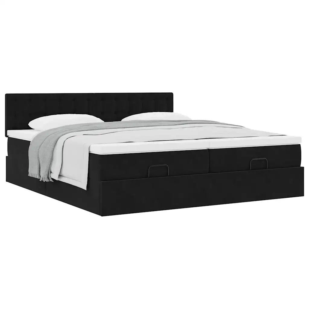 Struttura Letto Pouf con Materassi Nero 180x200 cm in Velluto 3312112