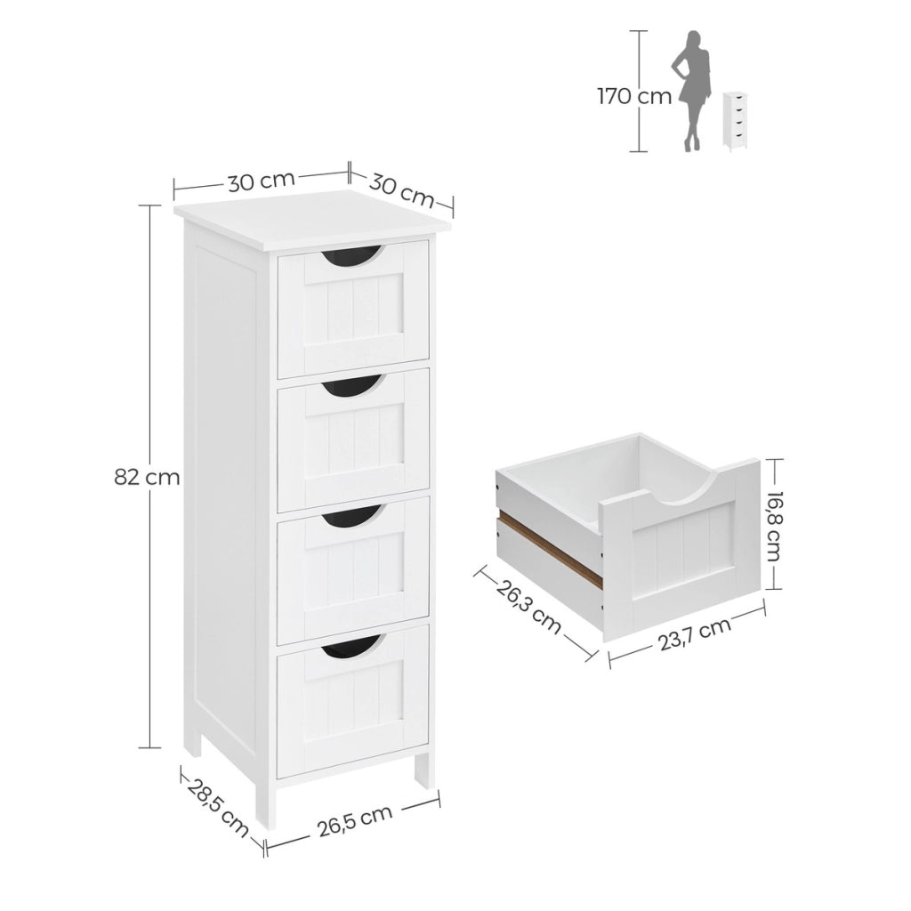 Mobiletto da Bagno Salvaspazio con 4 Cassetti in Legno Bianco