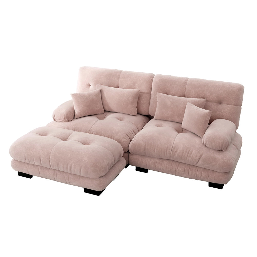 Divano angolare Cloud - Xylo - 2 posti in chenille con ampi braccioli e pouf, rosa