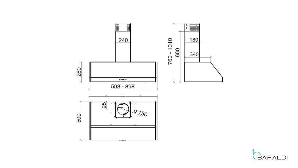 Cappa a parete RETTA cm 60 - Inox - 700 m3/h